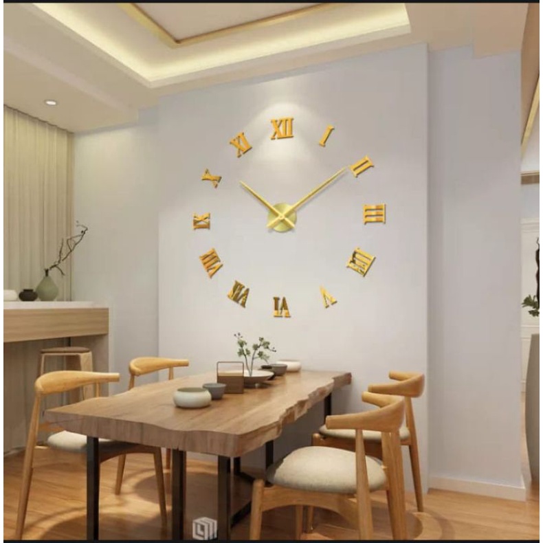 hiasan dinding jam dinding jumbo diy 150cm jam dinding besar dan jumbo jam dinding tempel tembok pajangan dinding hiasan jam dinding aesthetic dinding ruang tamu jam dinding unik jam dinding murah jam dinding gold-ROMAWI GOLD