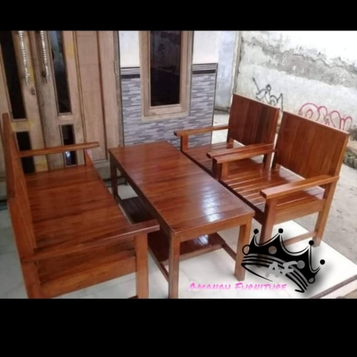 promo murah meja kursi ruang tamu minimalis sederhana kayu bengkirai