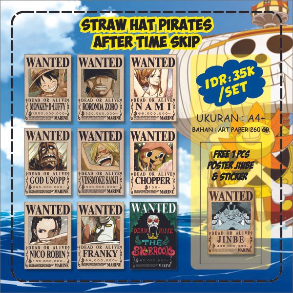 Unik Poster Wanted Bounty One Piece - SHP After Time Skip New Limited