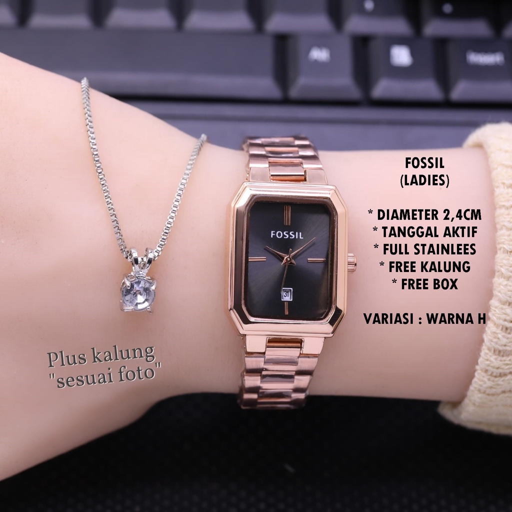 (BISA COD) JAM TANGAN FASHION RANTAI BODY SEGI TANGGAL AKTIF FREE KALUNG