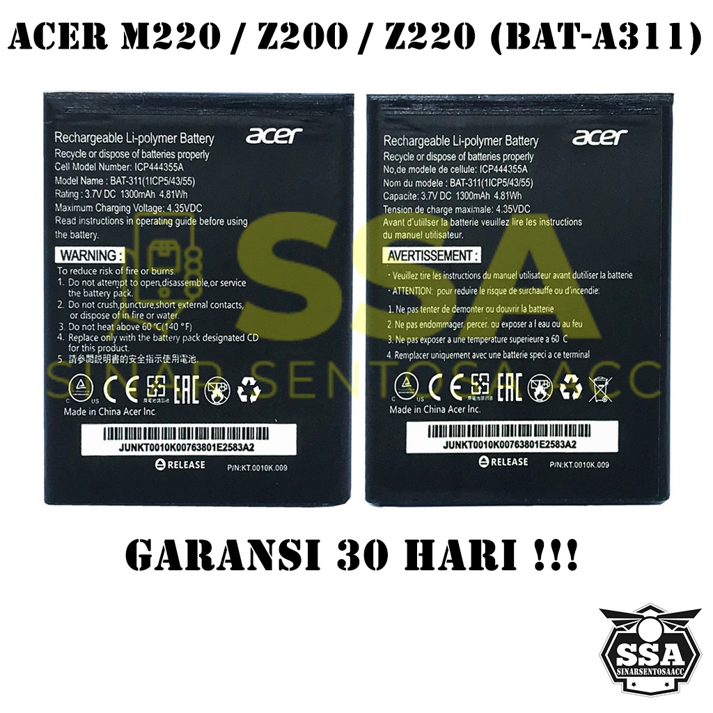 Baterai Original OEM Acer M220 Z200 Z220 BAT-A311 GOJEK BATA311 BAT A311 Z2 HP Ori Battery Batrai Batre Batu Batere GARANSI AWET MURAH