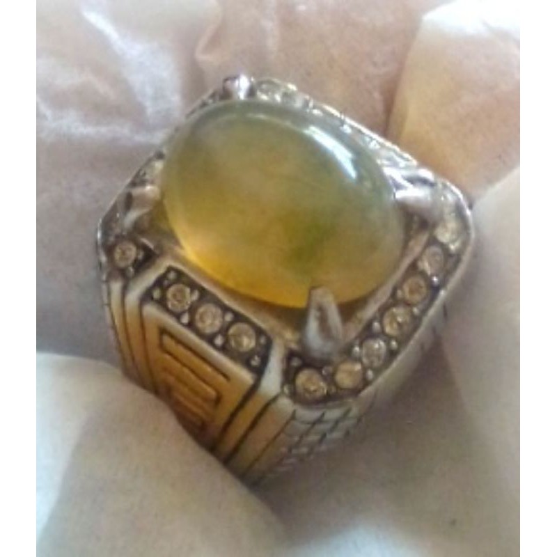 Batu Solar Aceh / Idocrase/ Mulus Kuning Kehijauan/ Ring Titanium Super Tebal Uk 9