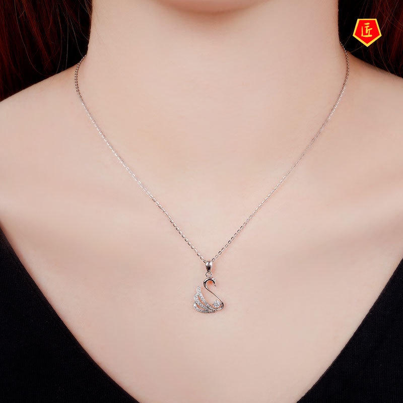 [Ready Stock]925 Silver Swan Micro-Inlaid Hollow Pendant Female Korean Fashion