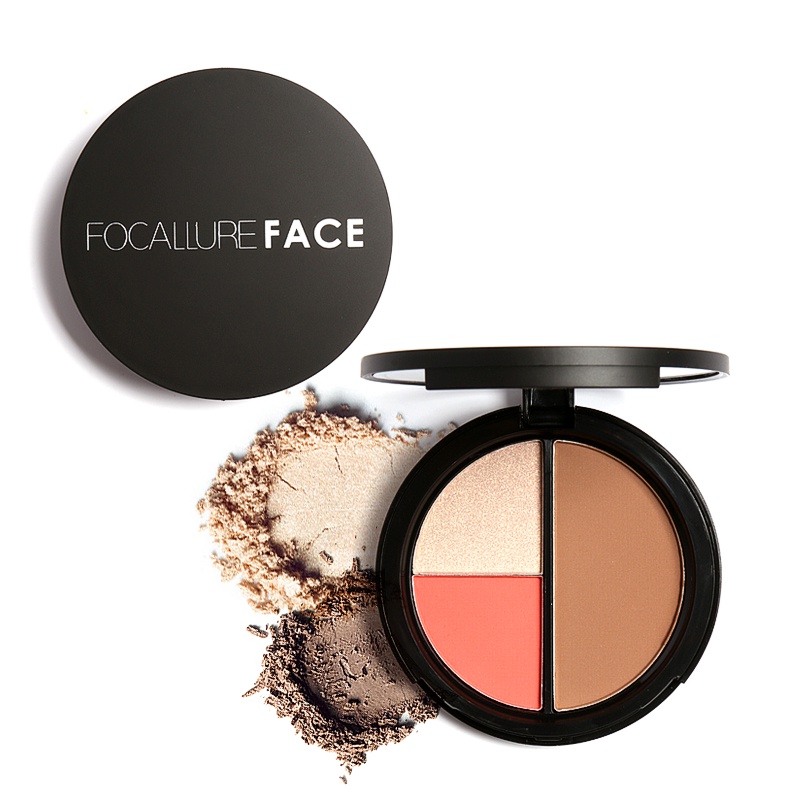 FOCALLURE Trio Blush/Highlighter/Contour/ Makeup Palette 3 Colors (100% Original, BPOM Certified)