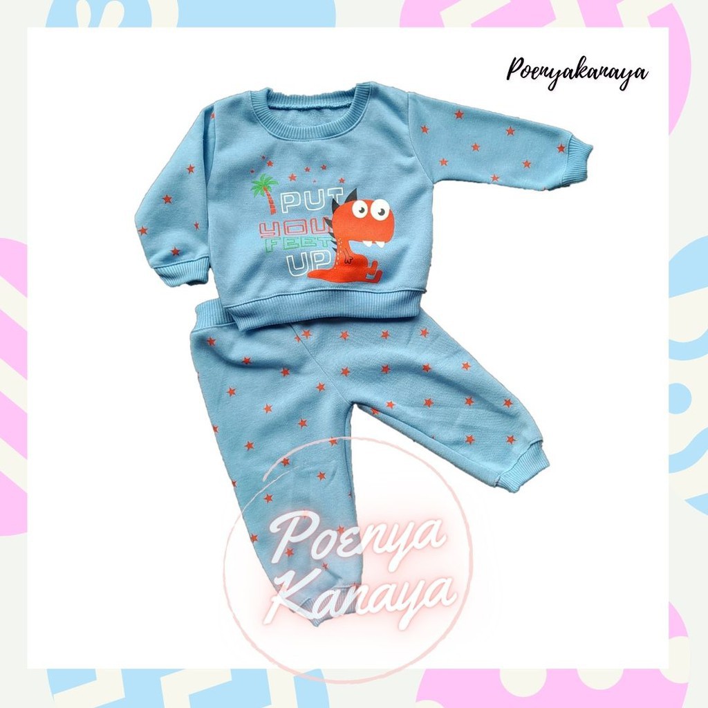 SPY93 Setelan Sweater Jaket Bayi Anak Panjang PUT YOU FEET HBc Size 1-2 Tahun-Biru