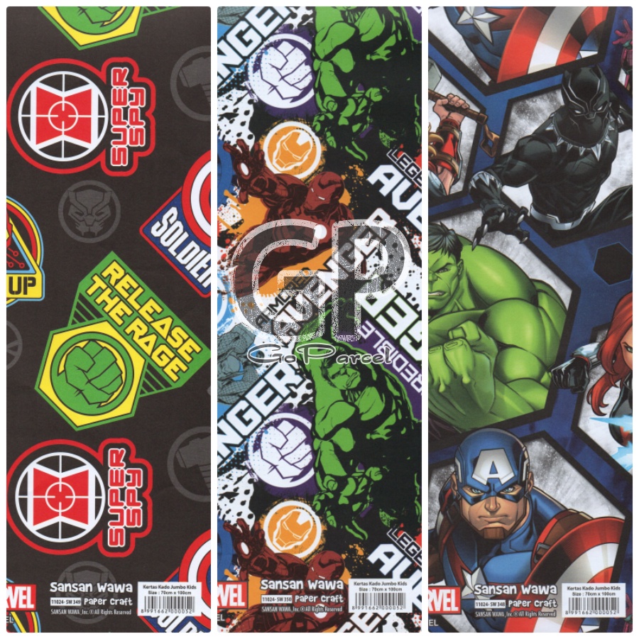 ( 5 Lembar ) JUMBO HEROES SANWA - KERTAS KADO COWO - GIFT WRAP PAPER SANSAN WAWA CARS /  CONSTRUCTION TRUCKS VINTAGE SUPERHEROES / SUPERMAN / BATMAN / IRON MAN / CAPTAIN AMERICA / DC COMIC / AVENGERS / HULK / CARS / PIRATES / BAJAK LAUT / SAILOR1