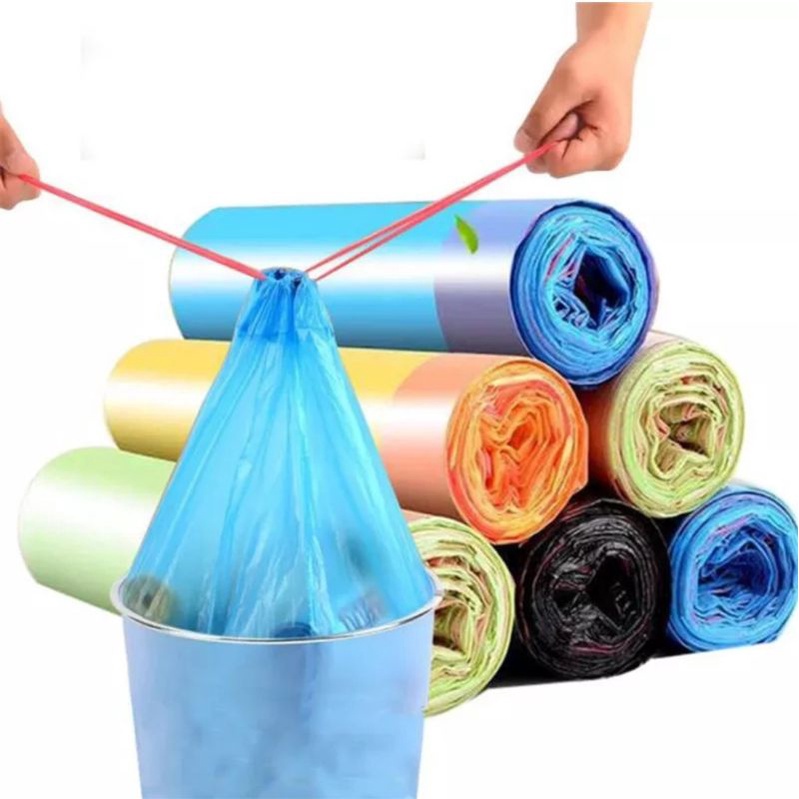 KANTONG PLASTIK SAMPAH ROLL DENGAN TALI TAS 45X50CM ISI 15 LEMBAR KANTONG PLASTIK GULUNG PLASTIC TRASH MUARH