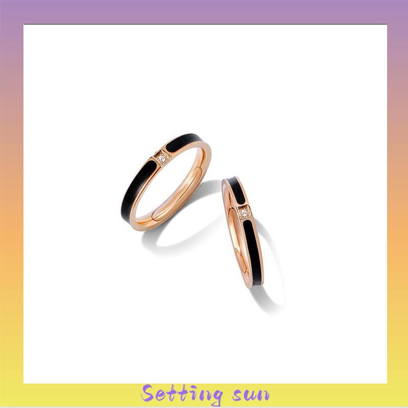 Cincin Wanita Titanium Stainless Steel Aksen Berlian Imitasi untuk Pria / Wanita Cincin hitam TN