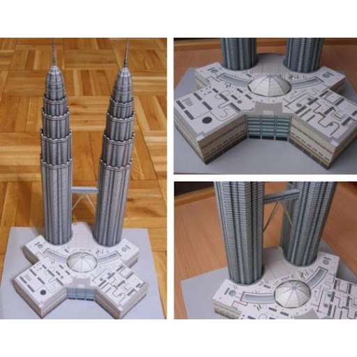 DIY Papercraft Lembar Pola Diorama Gedung Petronas