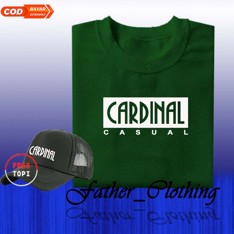 FREE TOPI KAOS DISTRO KAOS ORIGINAL KATUN 30S KAOS CARDINAL CASUAL PUTIH FREE TOPI KAOS PRIA & WANIT