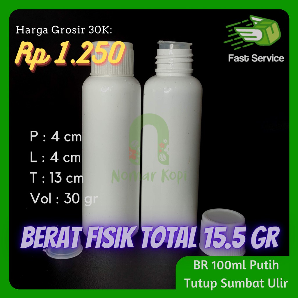 Agen Botol 100ml Br Putih Tutup Sumbat Ulir 56KVJEHmgoAGo