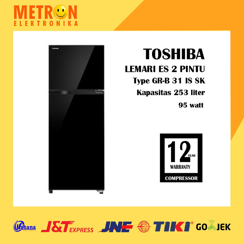 TOSHIBA GR-B 31 IS SK BLACK - LEMARI ES 2 PINTU 253 L INVERTER / GRB31ISSK