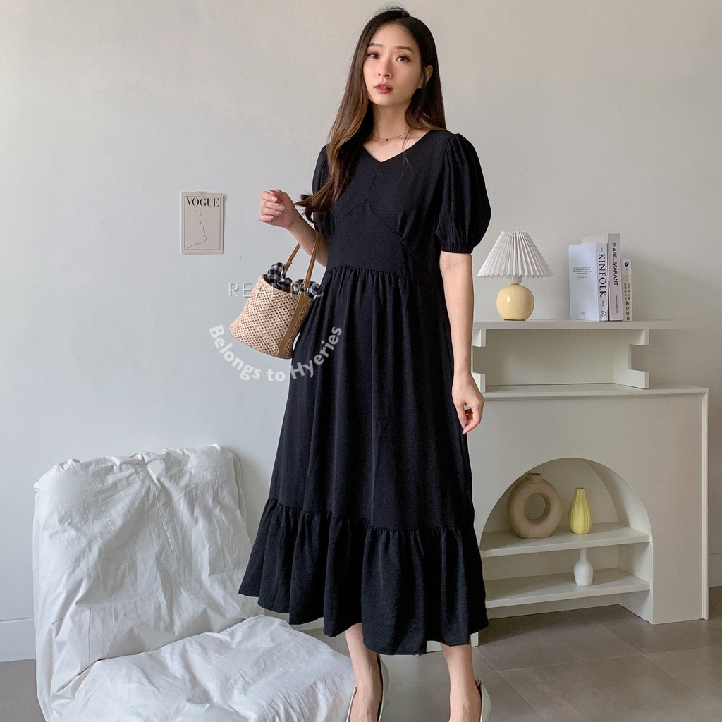 HYERIES Hikari puffy dress / Dress casual wanita / Dress wanita korea / Puffy midi dress / Flare dress / Mermaid dress / Ruffle dress / Dress kondangan / A line dress / Dress lengan balon / Dress jumbo oversize / Puff short sleeves dress / Dress polos