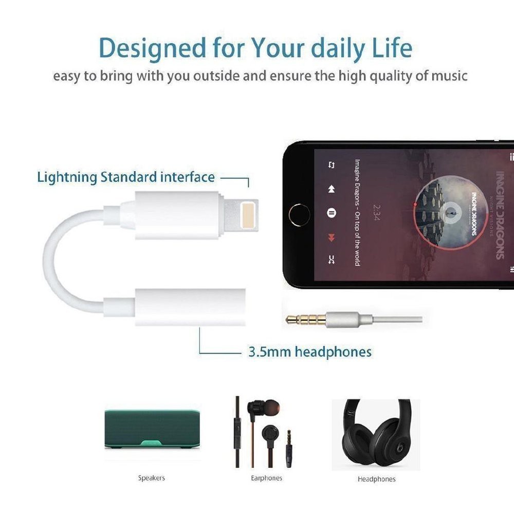 Lightning To 3 5mm Aux Headphone Jack Audio Adapter Phone