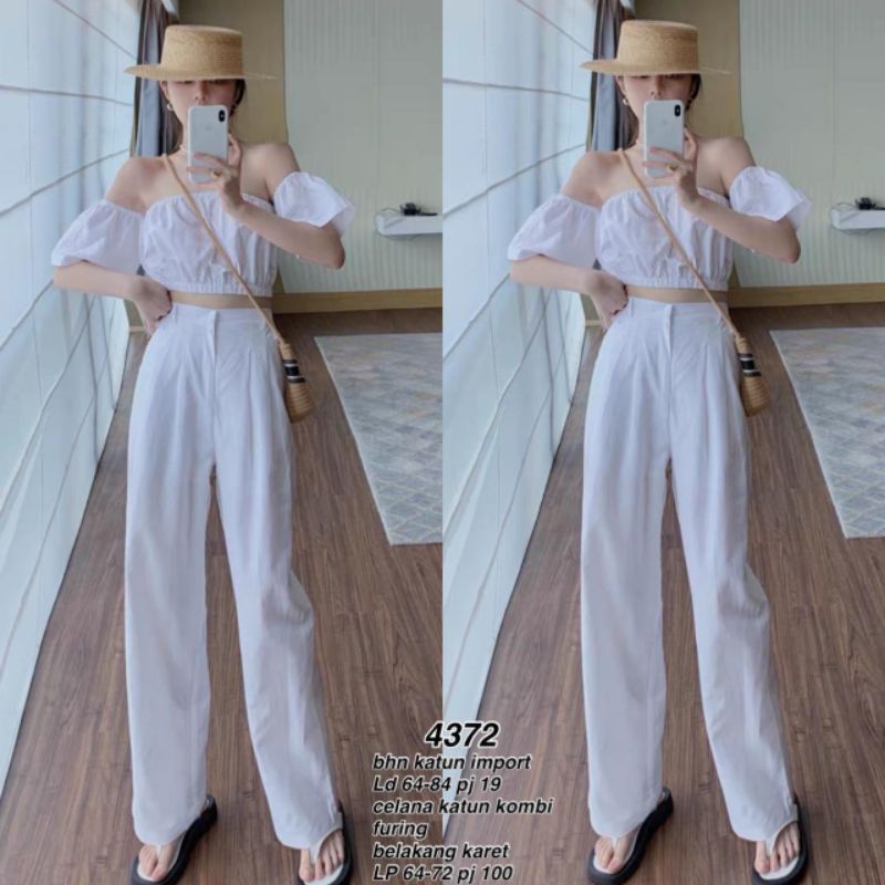 Pakaian Wanita import Premium Set Crop Wanita Sabrina Polos