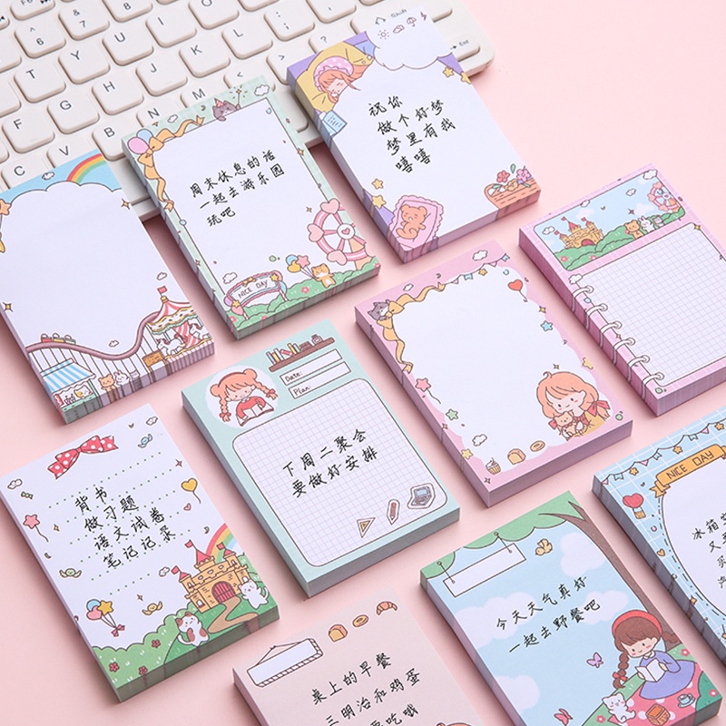 100 Sheets Korean Cartoon Sticky Notes Student Message Note Book Office Guestbook