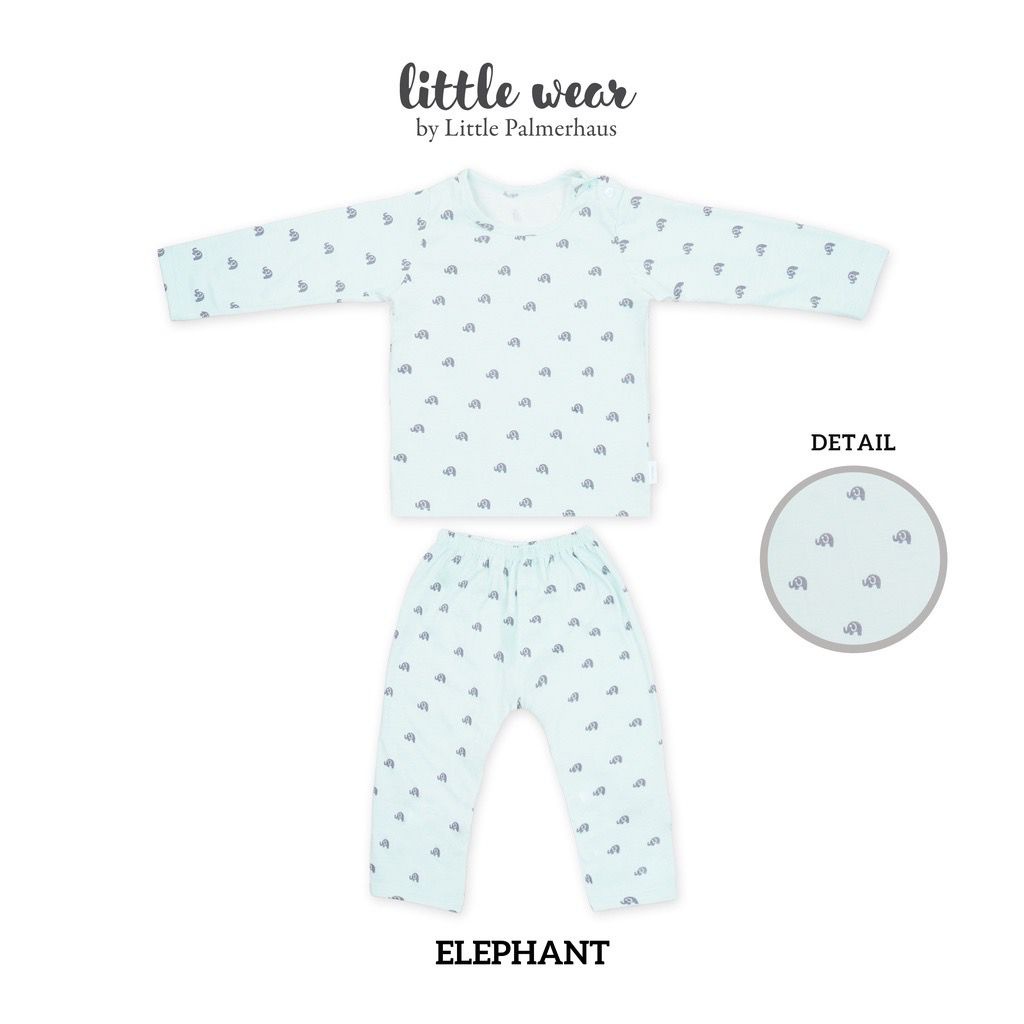 Baju Bayi Anak 1 – 3 Tahun Setelan Piyama Panjang Palmerhaus Little Wear Shoulder Button Long Sleeve Fish Parade / Elephant / Flamingo Beach