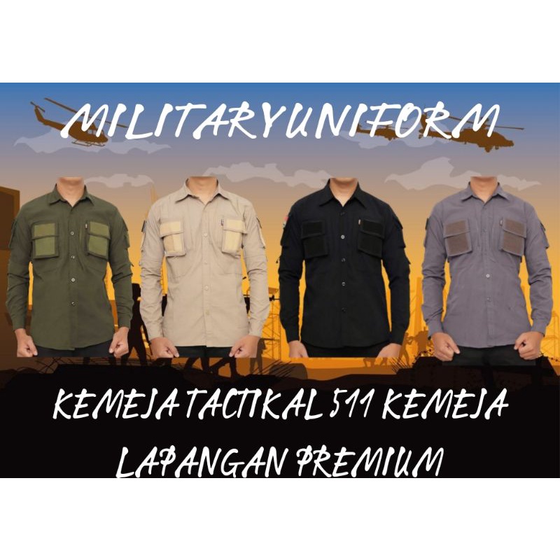 KEMEJA TACTIKAL 511 PDL PREMIUM| kemeja tactikal panjang 511 krem bonus embelm BENDERA