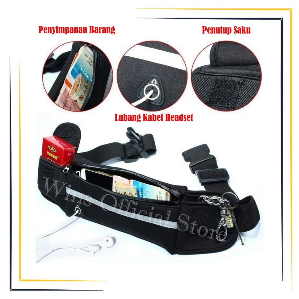 Tas Pinggang Olahraga Lari Pria Wanita Waistbag Waterproof Running Belt Bahan Elastis dan Murah