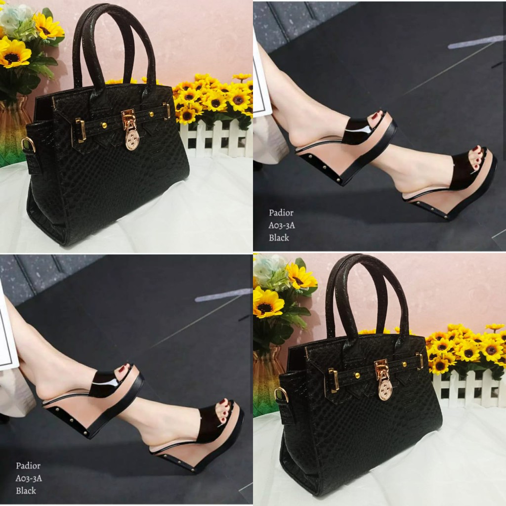 paket tas dan sandal wedges tinngi 12cm 2021