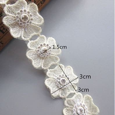 Lace Patch - White Flower Beading #26 (6pcs)