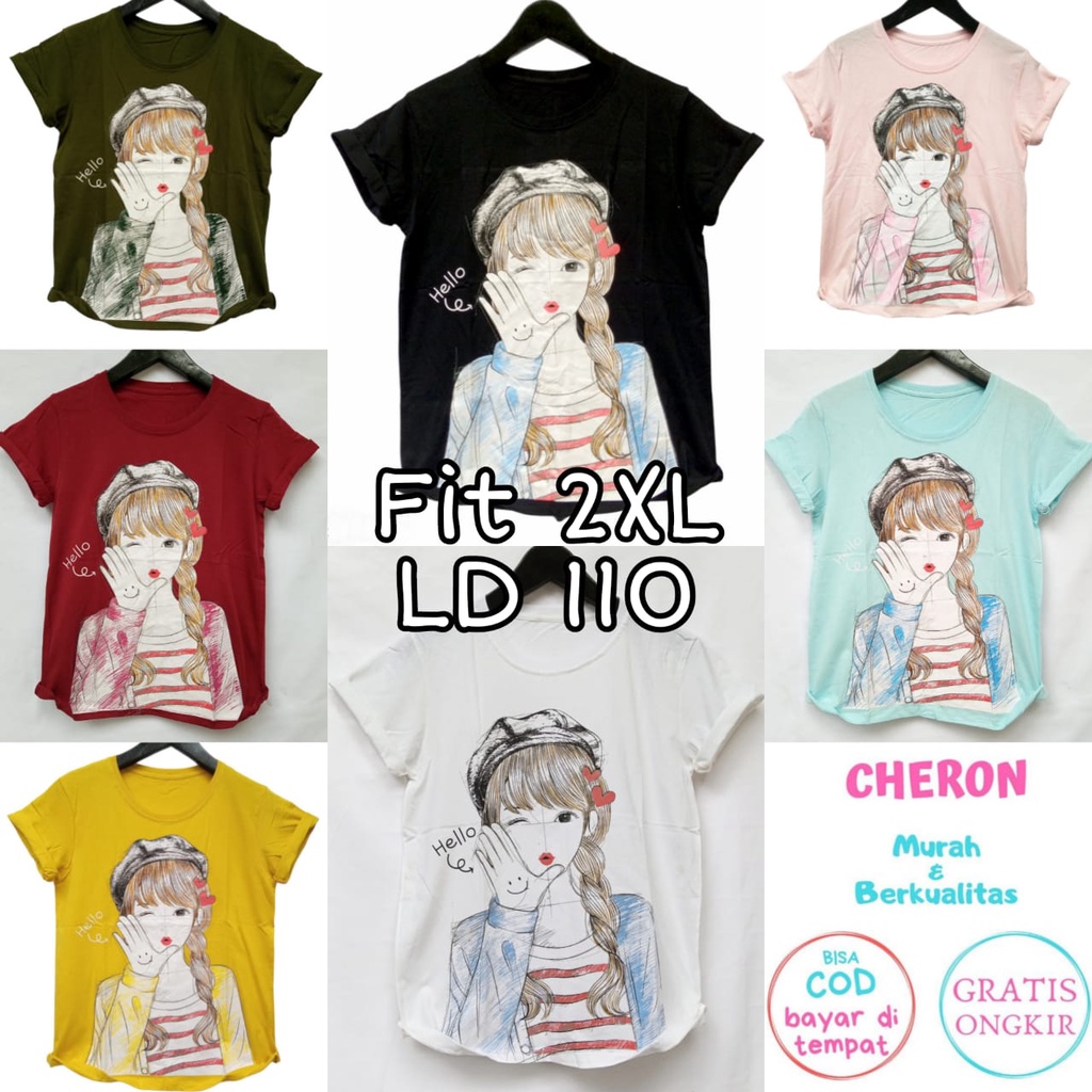 CHERON 19676 - Kaos Distro Wanita Fit XXL LD 110 Baju Atasan Oblong Cewek Jumbo 2XL Big Size Bigsize