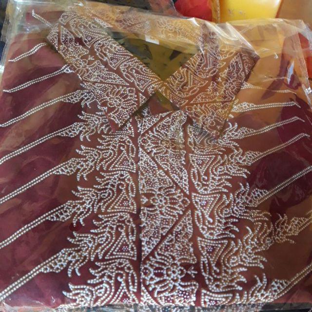 Batik Solo Bangsawan Merah Kemeja Pria Katun Halus Sragenan Full Furing