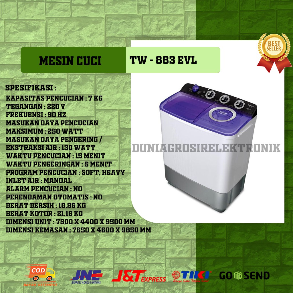 Mesin Cuci Sanken TW - 883 EVL, EPK Pengiriman AREA BOGOR