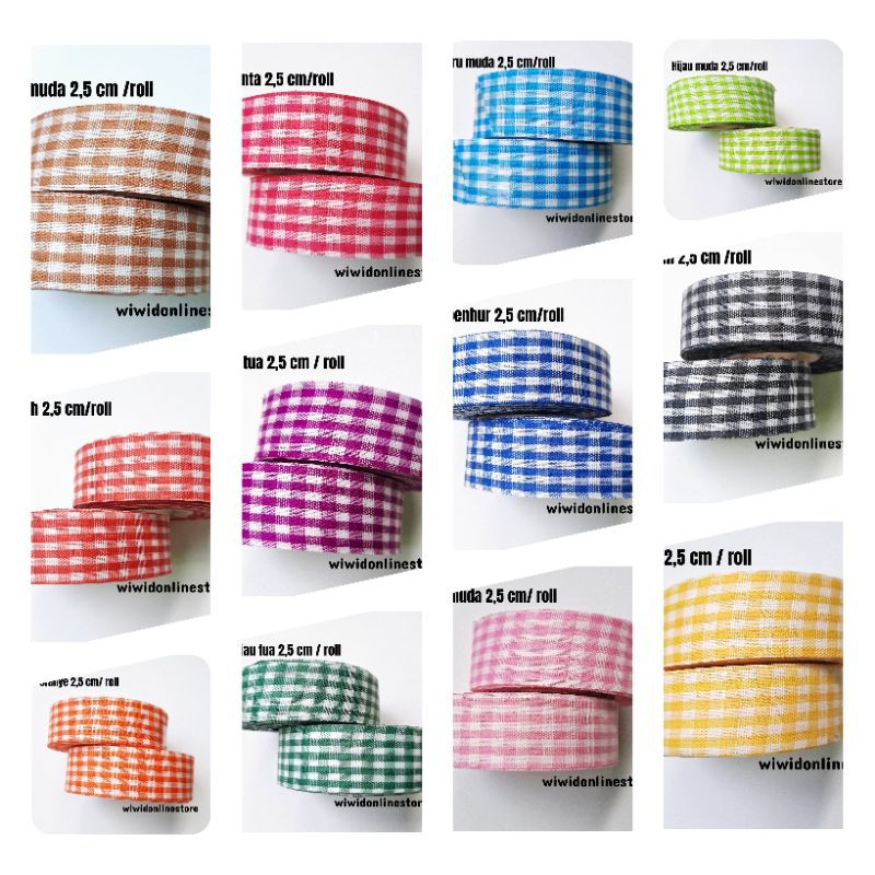 

1 Roll pita gingham/pita kotak-kotak 2,5 cm bahan craft