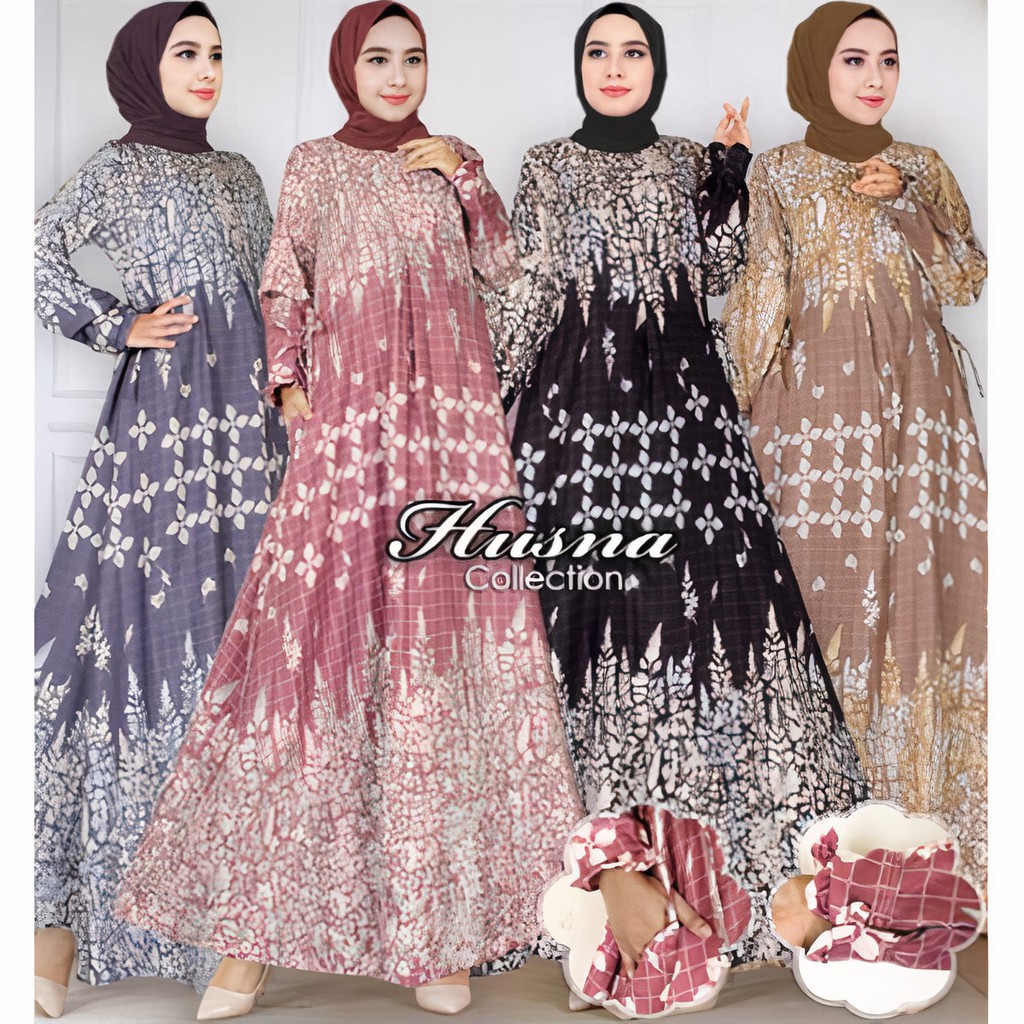 Gamis Muslim Maxmara Lux Motif Original Husna Collection M L XL 4L 6L Besar