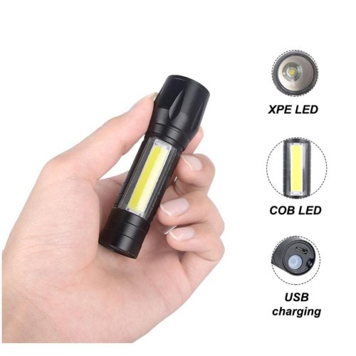 Senter Mini XPE COB Led Zoom Super Terang Light 3 Mode Senter zoom LED  Swat Police Light Rechagerable usb Senter COB