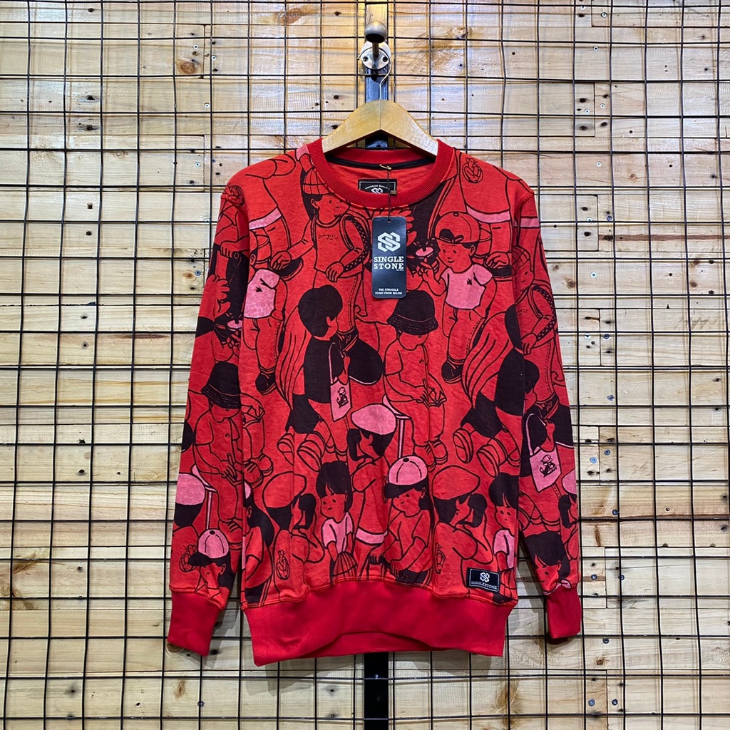 [COD] Sweater Pria Wanita Crewneck Distro Bandung-Hat red