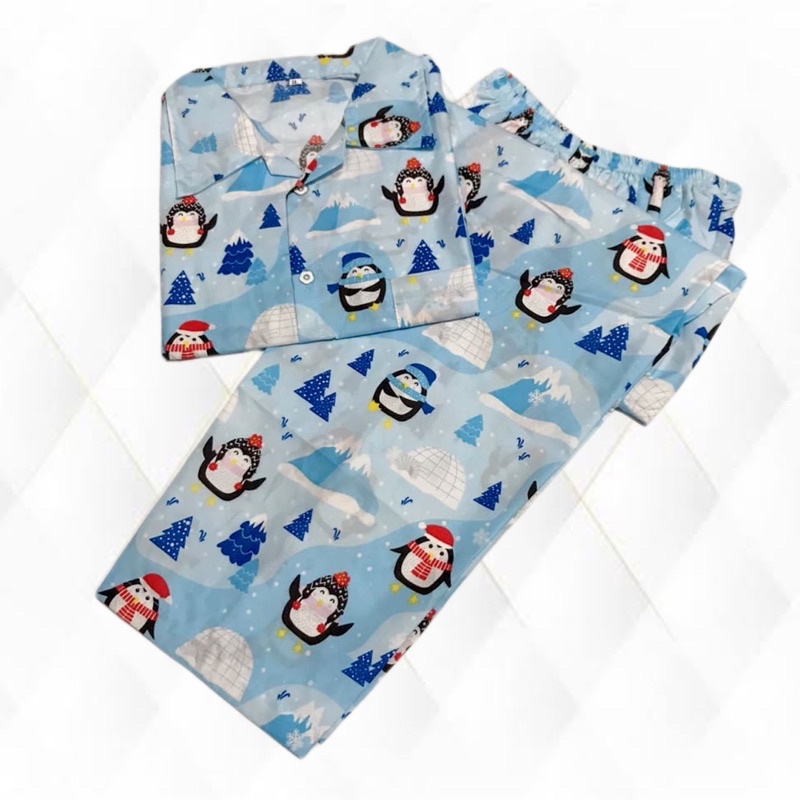 SNOW BIRU - bisa couple keluarga ibu anak stelan baju tidur piyama katun dewasa anak pinguin