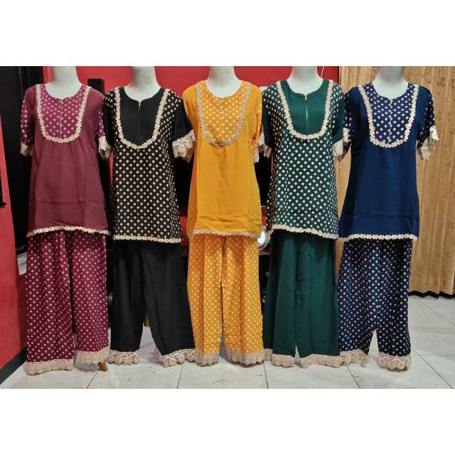 GROSIR DASTER SETELAN BABYDOLL CELANA PANJANG LENGAN PENDEK RENDA ARAB