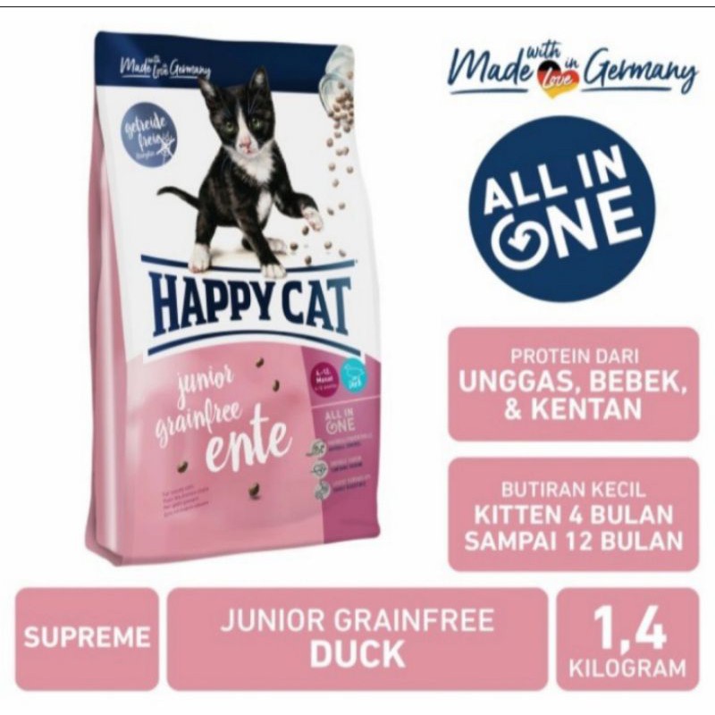 happy cat junior grainfree duck 1,4kg makanan anakan kucing