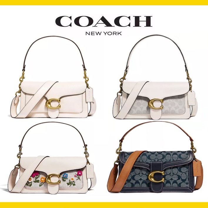 Coach Tabby Shoulder Bag 26 With Signature Canvas Chalk Tan Black Vs12