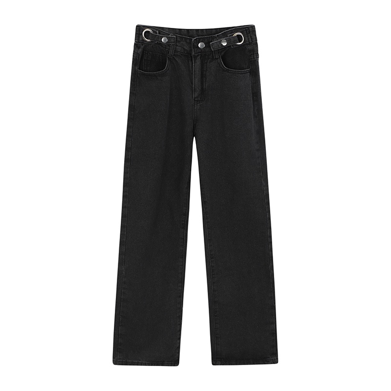 Import Bergaya Hitam Highwaist Loose Kulot Jeans Wanita