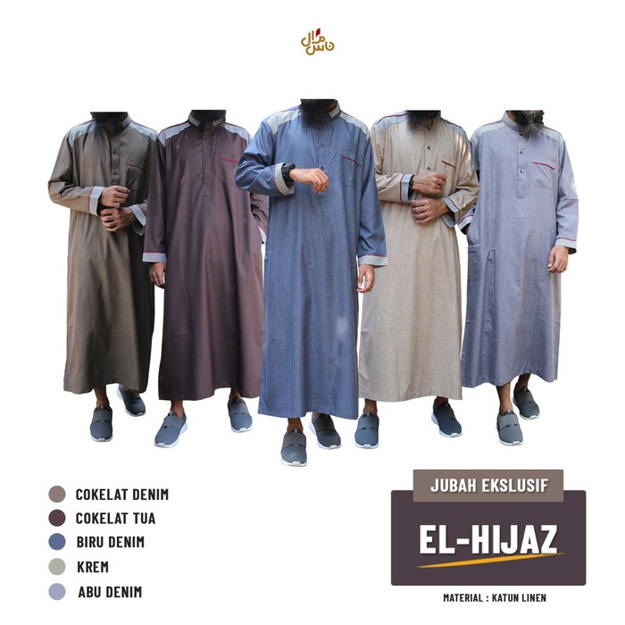 Jubah pria dewasa elhijaz bahan katun linen super halus super rapih