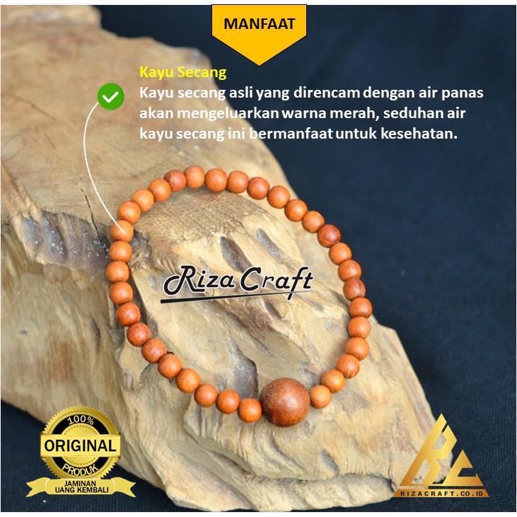 Gelang Tasbih 33 Butir Kayu Secang Merah ASLI untuk Natural by Riza Craft