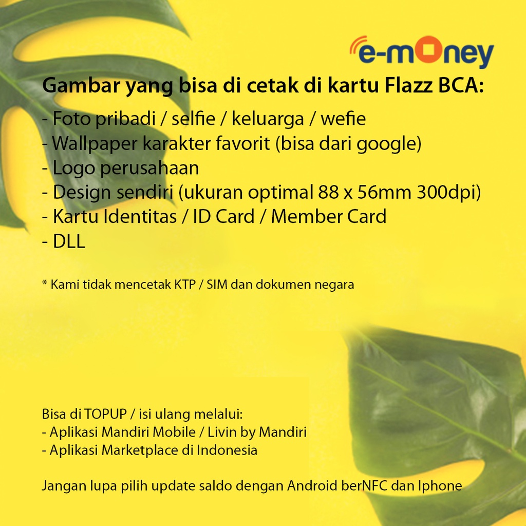 Custom Kartu E-Money Mandiri 2 sisi Bisa Cetak Foto