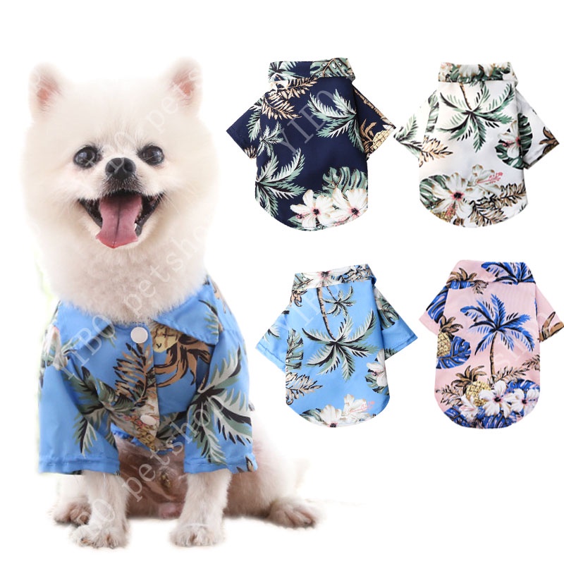 Kaos T-Shirt Anjing Motif Bunga Gaya Hawaii Bahan Breathable Untuk Musim Panas