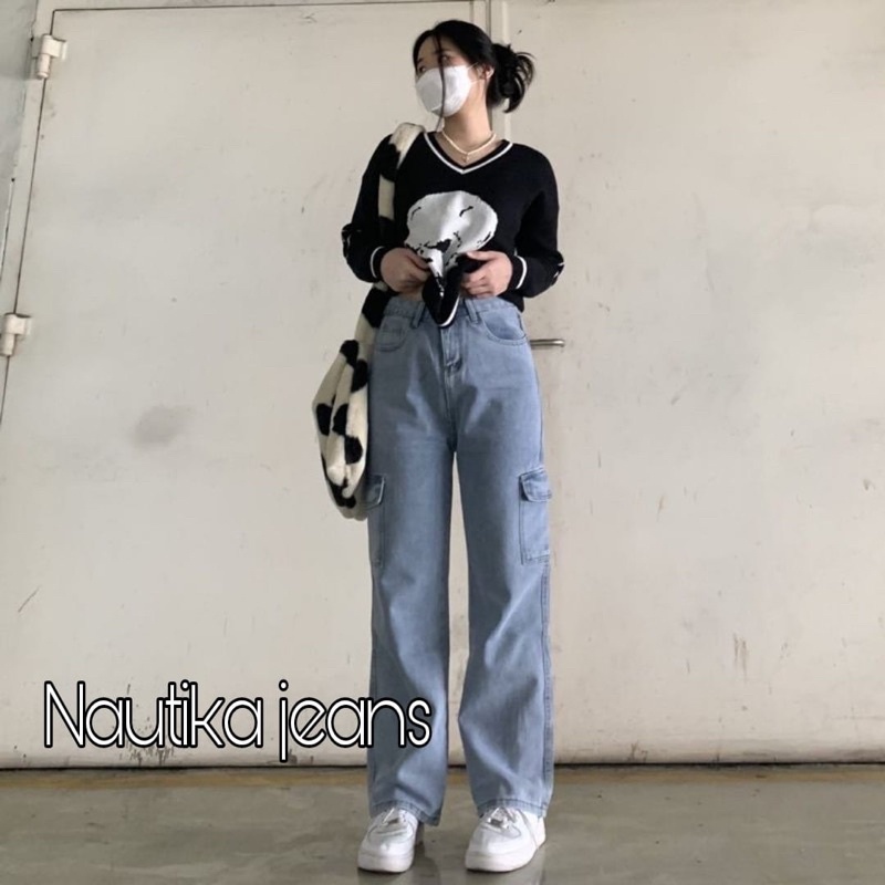 CELANA CARGO JEANS WANITA PREMIUM /CELANA CARGO JEANS