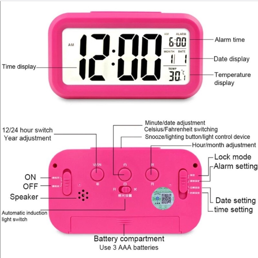 JD-05 Putih Jam weaker Pintar Meja Digital LCD Alarm Kalender &amp; Sensor Suhu Weker Lampu LED Smart Alarm Clock multifungsi