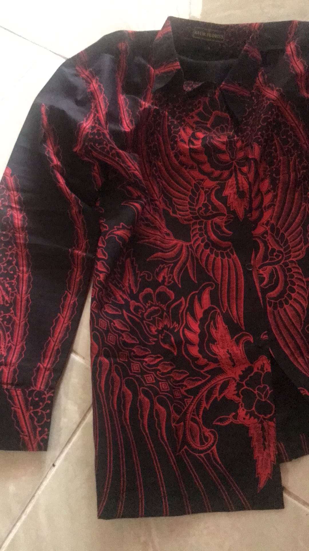 Batik Pria Solo | Manuk Peksi Merah Lengan Panjang Slim Fit Lapis Furing | By Batik Florist