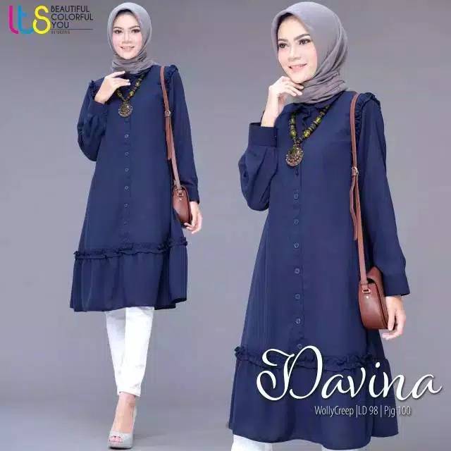 DAVINA TUNIK AKSEN KANCING HIDUP / BAJU TUNIK WANITA (BANYAK SIZE M. L. XL)