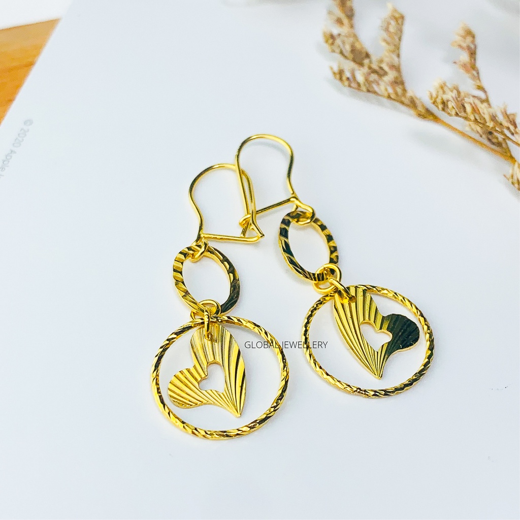 ANTING VARIASI BULAT LOVE UKIR GOLD PERAK ASLI S925 KODE CD065