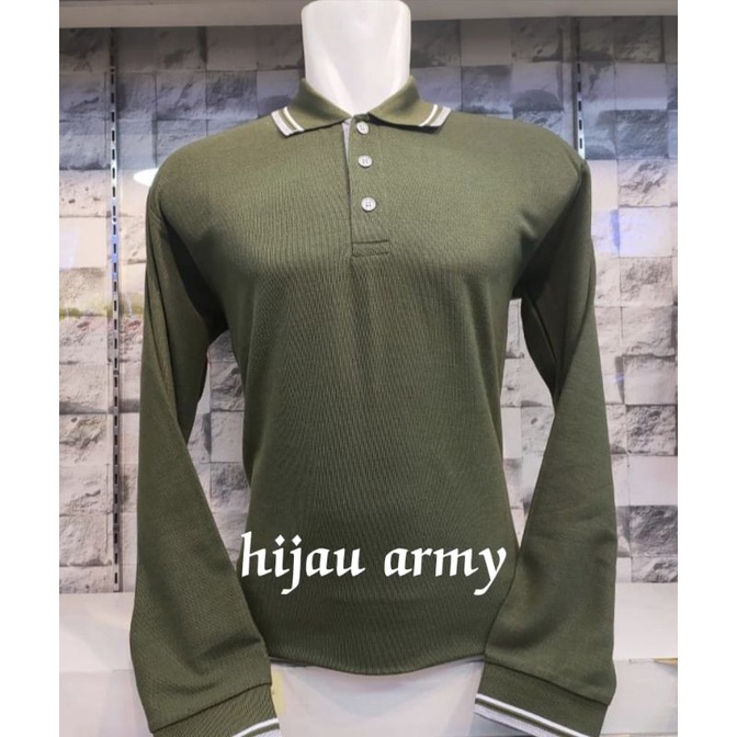 Kaos Kerah Panjang Hijau Army/Dewasa Pria/Wanita MLXLXXL