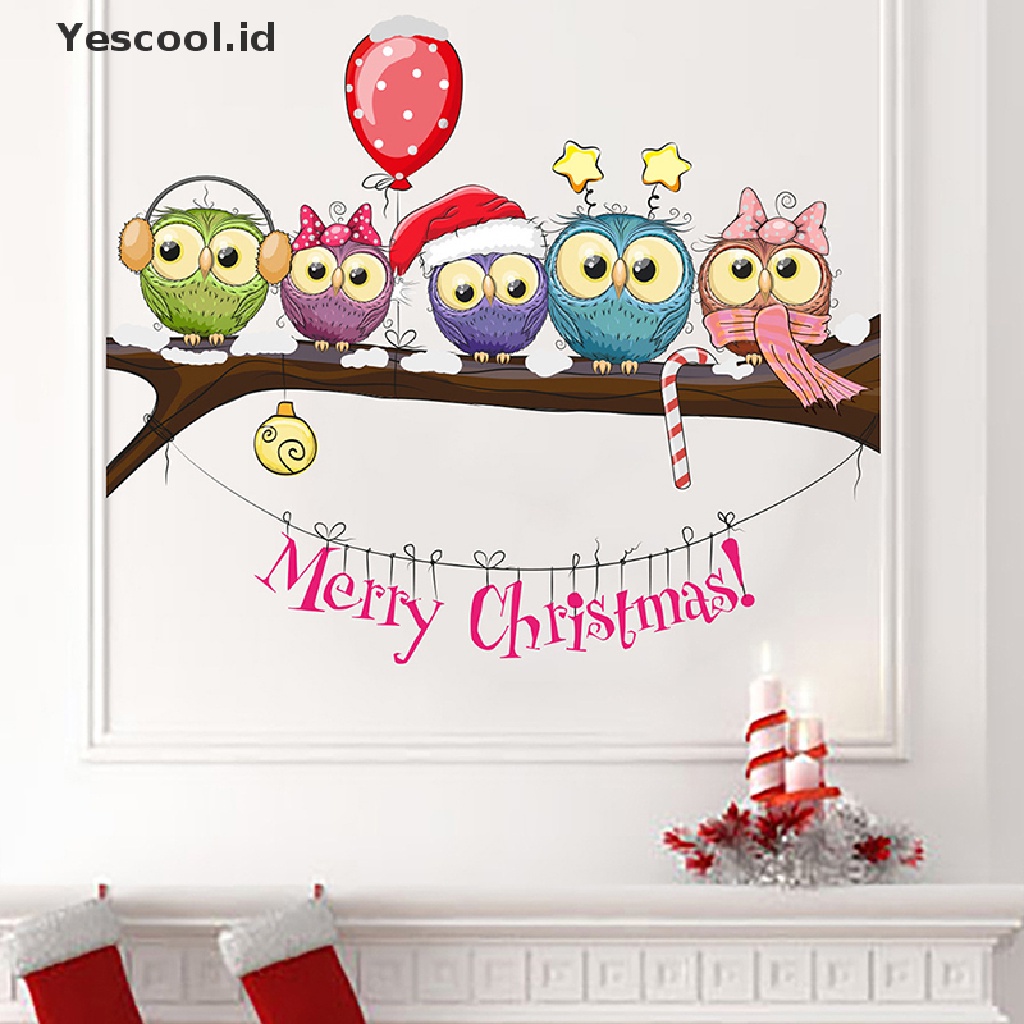 【Yescool】 New Year Window Stickers Christmas Decoration Owl On A Tree Branch Wall Stickers .