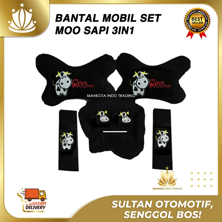 Bantal Jok Mobil 3in1 Moo Sapi / Bantal Leher Mobil Moo Sapi / Tempat Tisu Moo Sapi