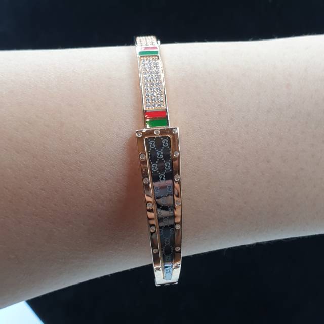 Gelang emas asli 16K variasi permata cat merah hijau unik